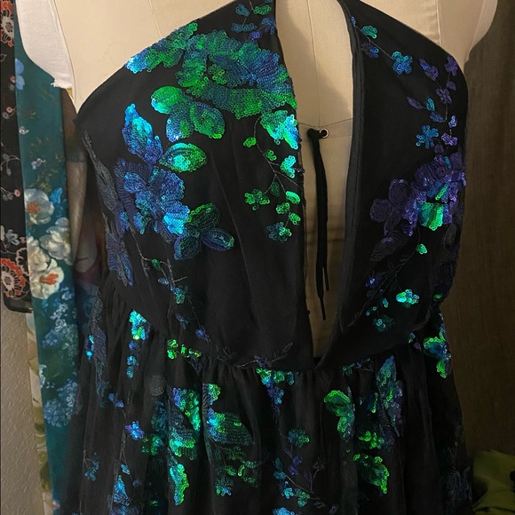 Floor length southern fried chics formal gown size Xl peacock blue green - Picture 2 of 11